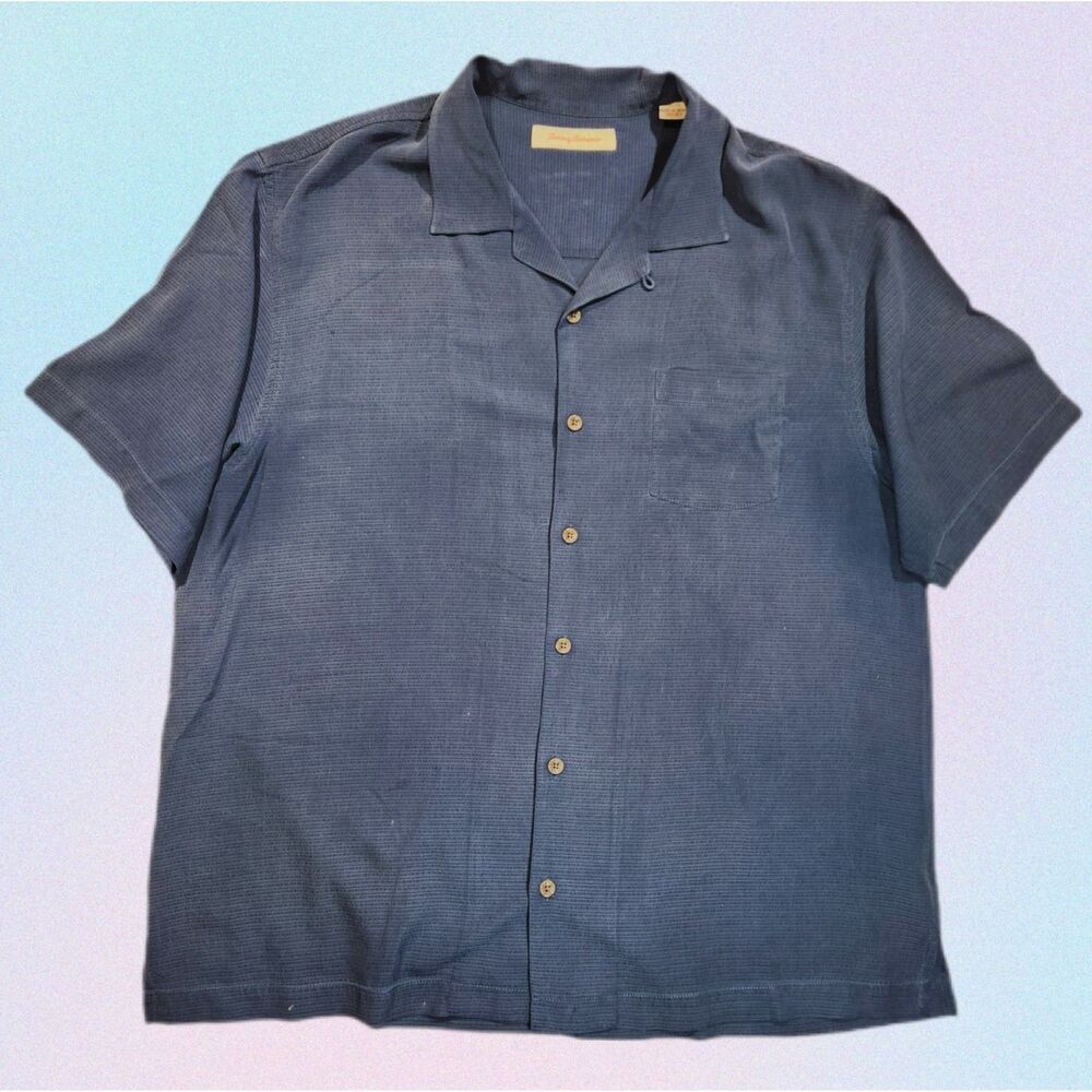 Tommy Bahama 100% Silk Camp Shirt XL Charcoal Gray Button Front Resort